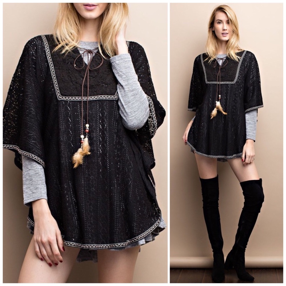 ❗️CLOSING SALE❗️ Black Crochet Poncho Top